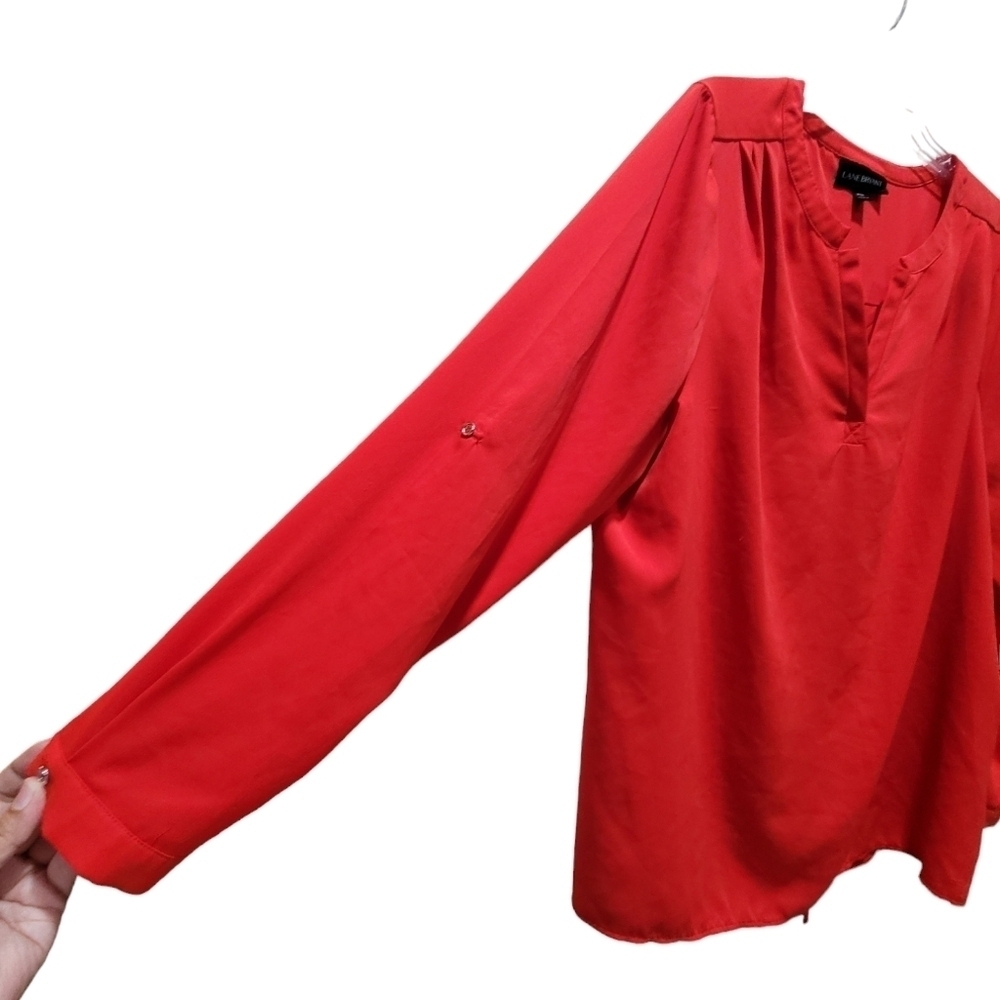 Lane Bryant 1X Red Long Sleeve Open Back Blouse - Picture 3 of 9